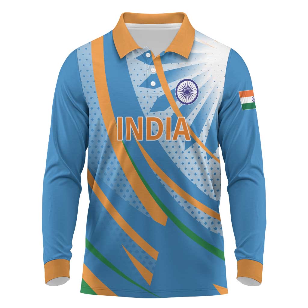 Custom India Cricket Long Sleeve Polo Shirt Tricolor with Ashoka Chakra