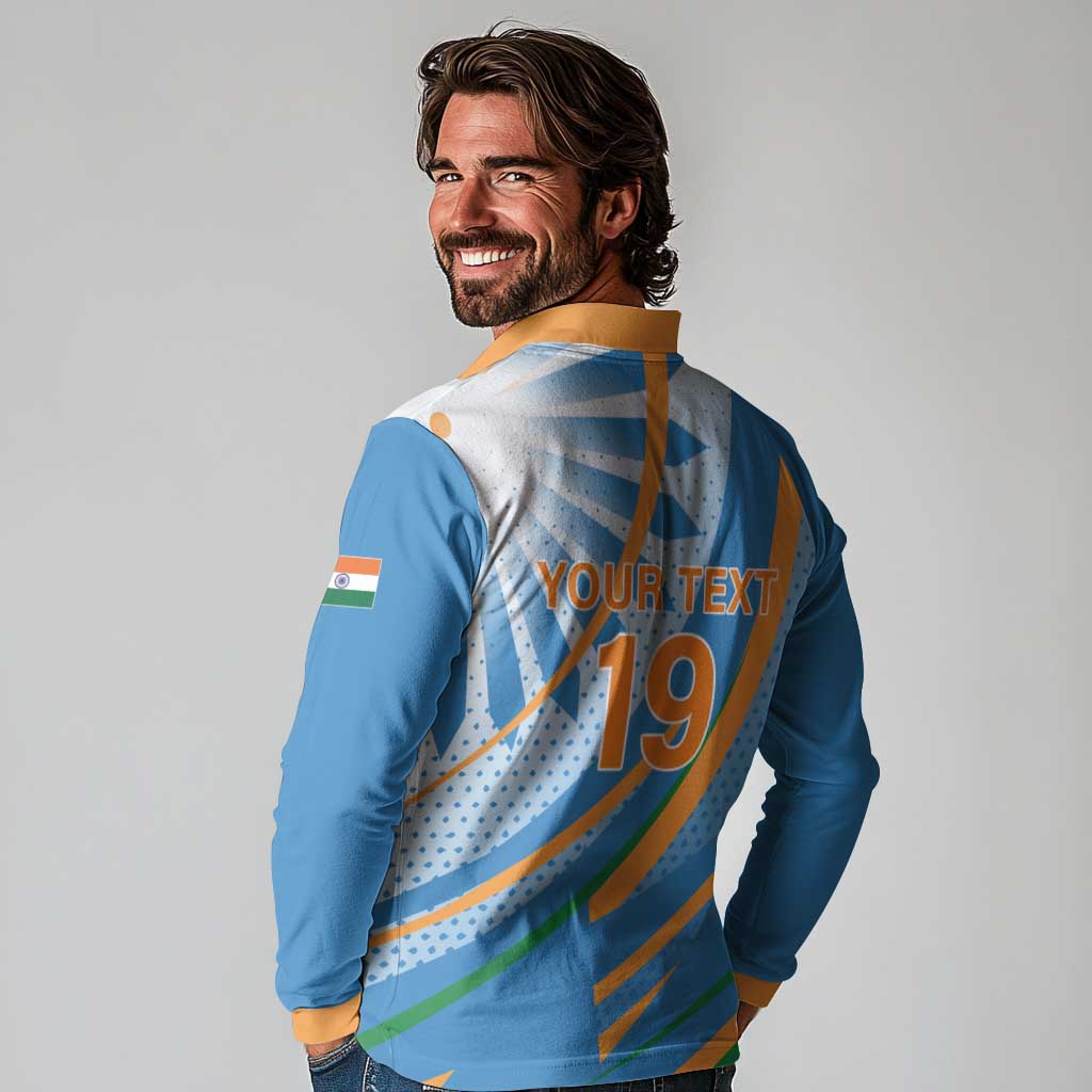Custom India Cricket Long Sleeve Polo Shirt Tricolor with Ashoka Chakra