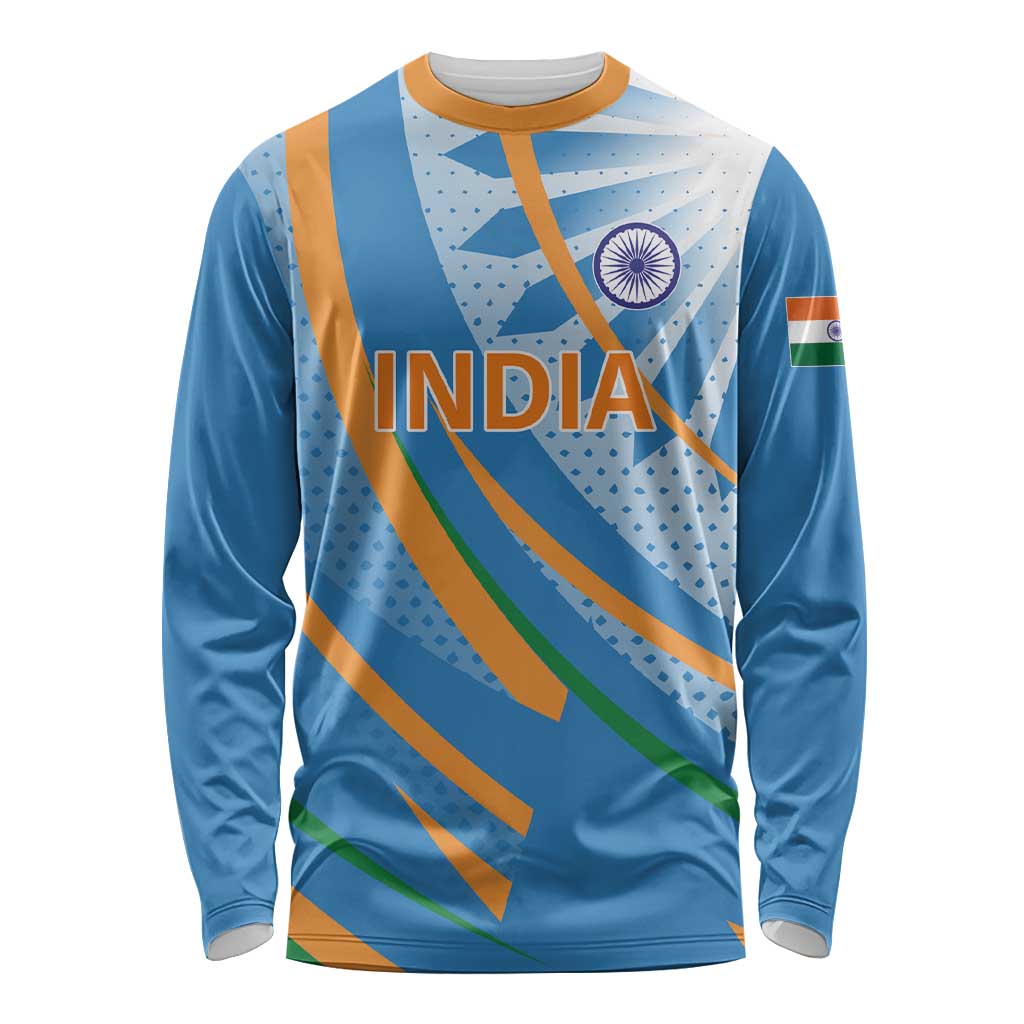 Custom India Cricket Long Sleeve Shirt Tricolor with Ashoka Chakra