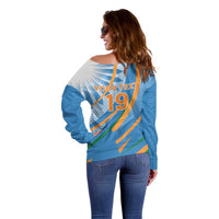 Custom India Cricket Off Shoulder Sweater Tricolor with Ashoka Chakra