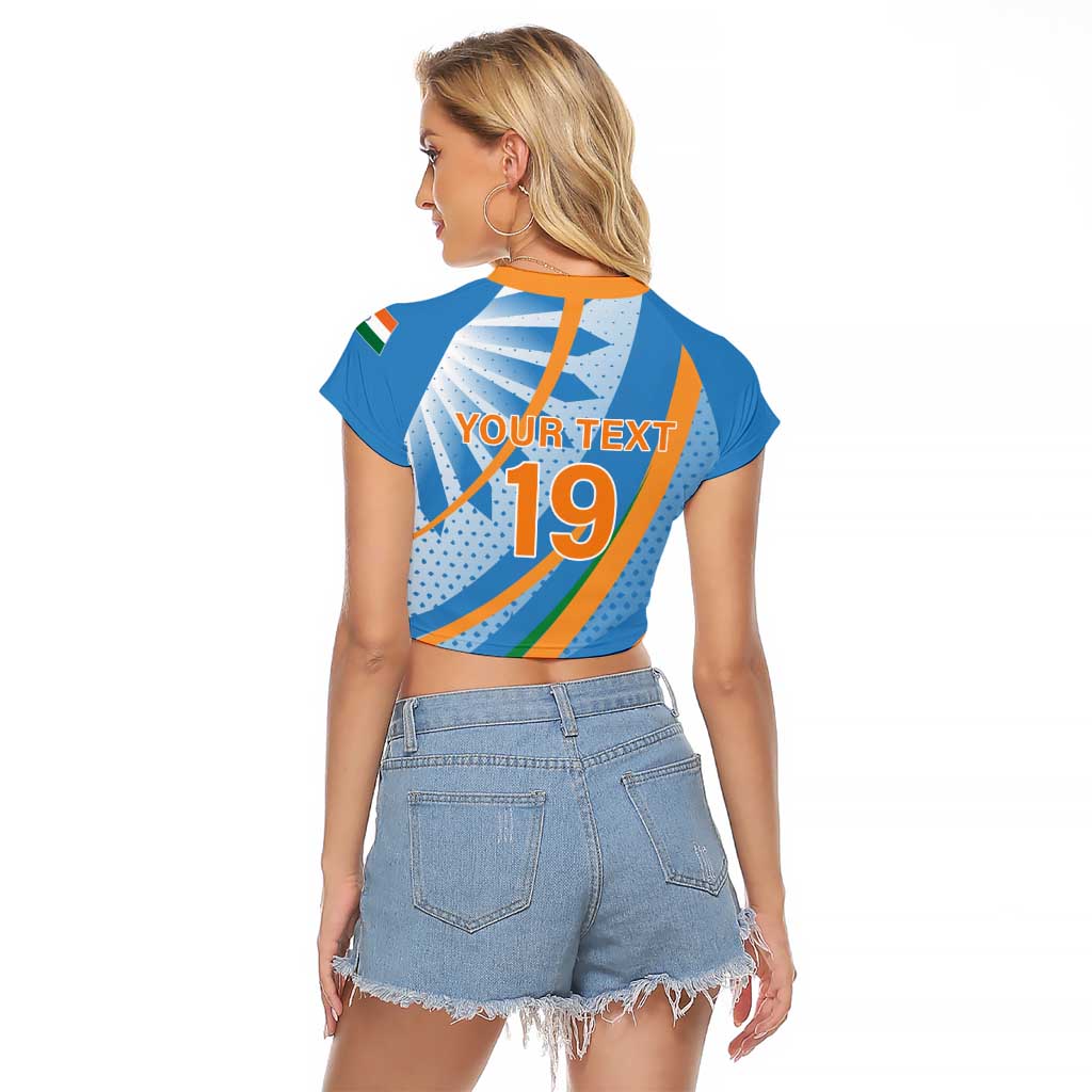 Custom India Cricket Raglan Cropped T Shirt Tricolor with Ashoka Chakra