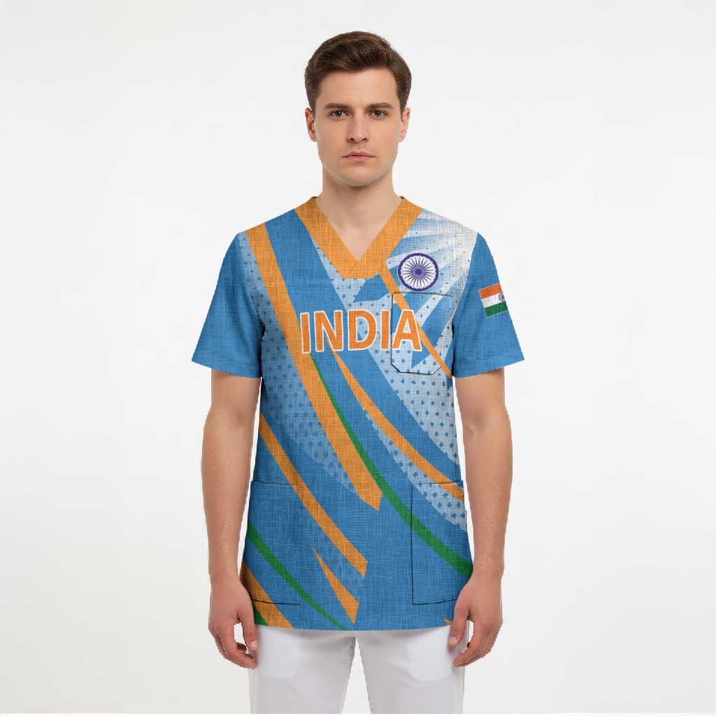 Custom India Cricket Scrub Top Tricolor with Ashoka Chakra