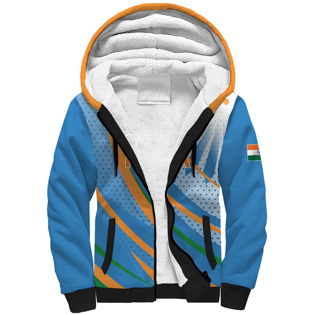 Custom India Cricket Sherpa Hoodie Tricolor with Ashoka Chakra