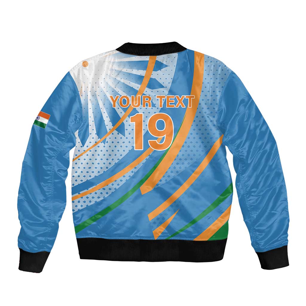 Custom India Cricket Sleeve Zip Bomber Jacket Tricolor with Ashoka Chakra