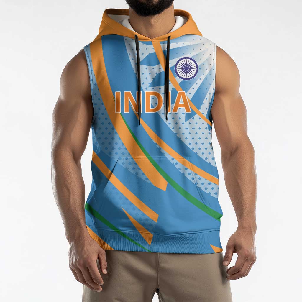 Custom India Cricket Sleeveless Hoodie Tricolor with Ashoka Chakra