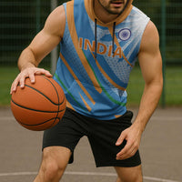 Custom India Cricket Sleeveless Hoodie Tricolor with Ashoka Chakra