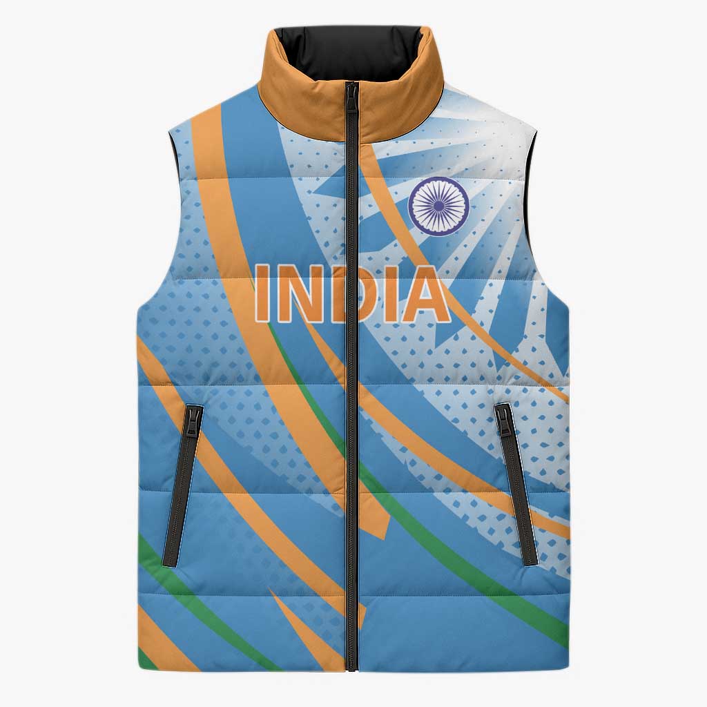 Custom India Cricket Sleeveless Puffer Jacket Tricolor with Ashoka Chakra