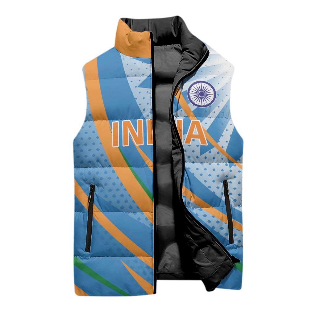 Custom India Cricket Sleeveless Puffer Jacket Tricolor with Ashoka Chakra