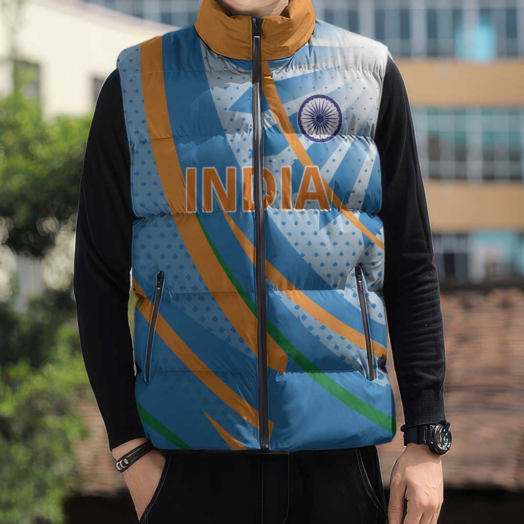 Custom India Cricket Sleeveless Puffer Jacket Tricolor with Ashoka Chakra