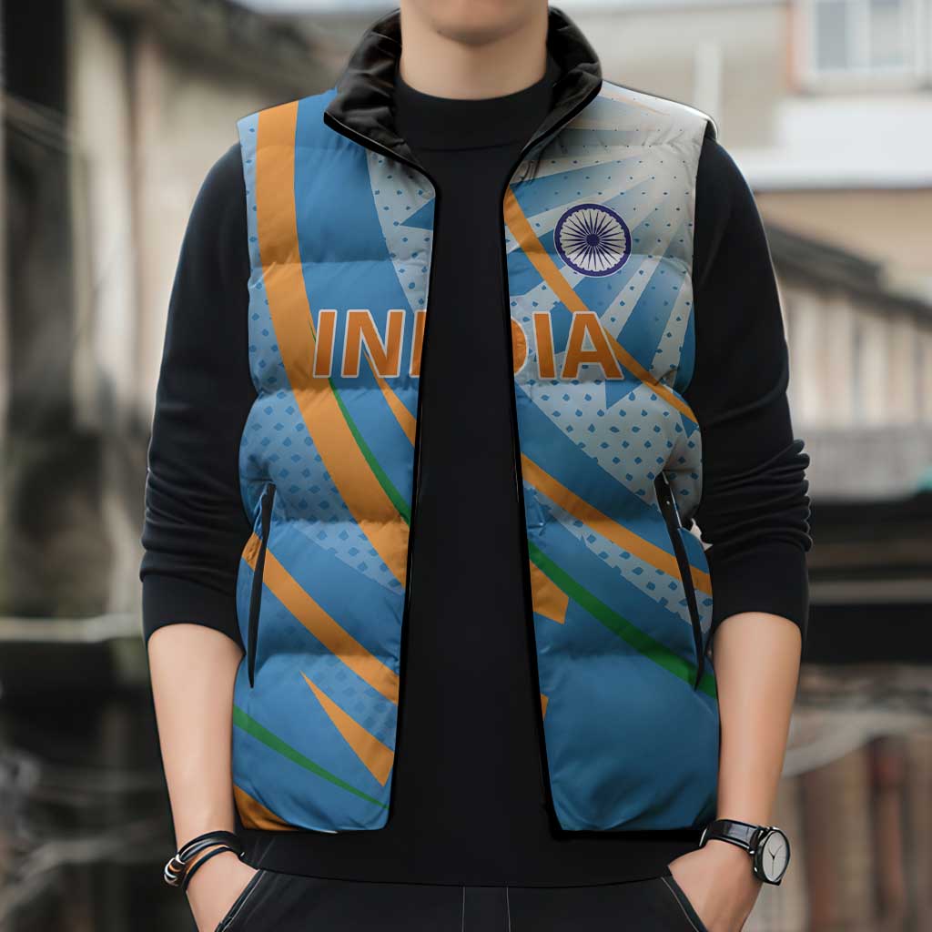 Custom India Cricket Sleeveless Puffer Jacket Tricolor with Ashoka Chakra