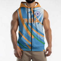 Custom India Cricket Sleeveless Zip Hoodie Tricolor with Ashoka Chakra