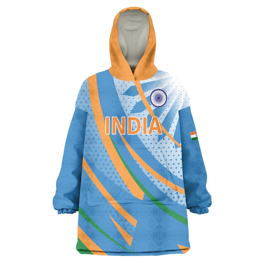 Custom India Cricket Wearable Blanket Hoodie Tricolor with Ashoka Chakra