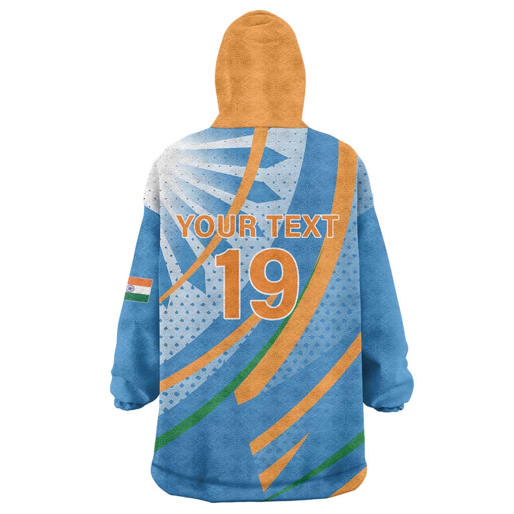 Custom India Cricket Wearable Blanket Hoodie Tricolor with Ashoka Chakra