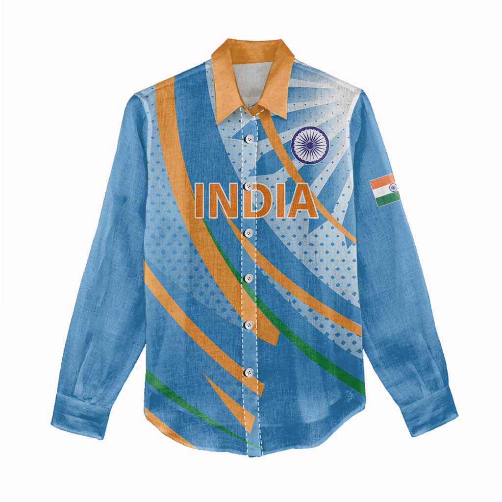 Custom India Cricket Women Casual Shirt Tricolor with Ashoka Chakra