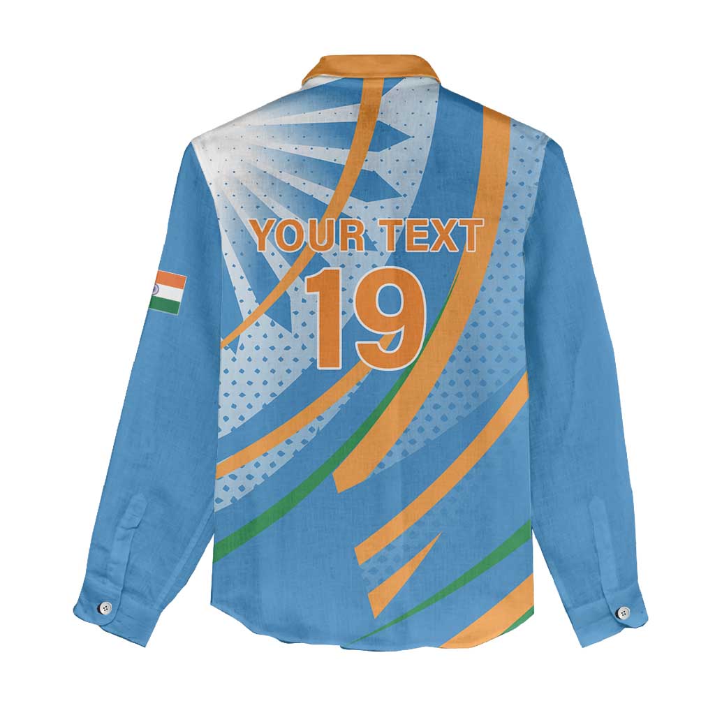 Custom India Cricket Women Casual Shirt Tricolor with Ashoka Chakra
