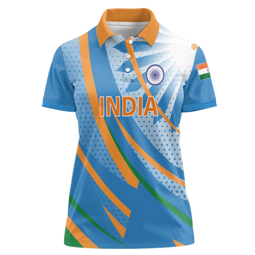 Custom India Cricket Women Polo Shirt Tricolor with Ashoka Chakra