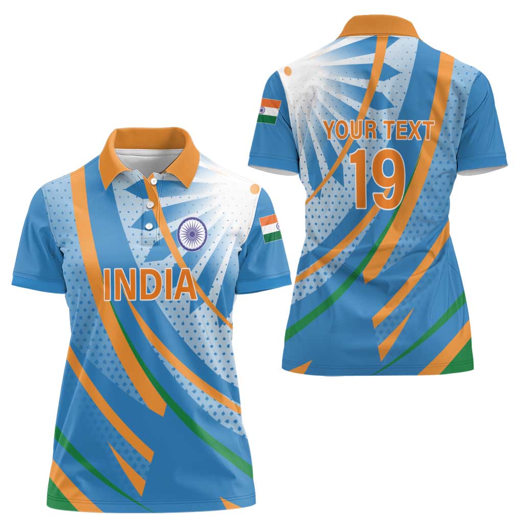 Custom India Cricket Women Polo Shirt Tricolor with Ashoka Chakra