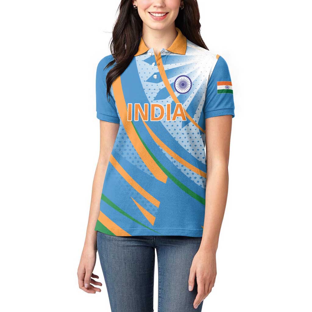 Custom India Cricket Women Polo Shirt Tricolor with Ashoka Chakra