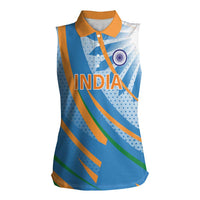Custom India Cricket Women Sleeveless Polo Shirt Tricolor with Ashoka Chakra