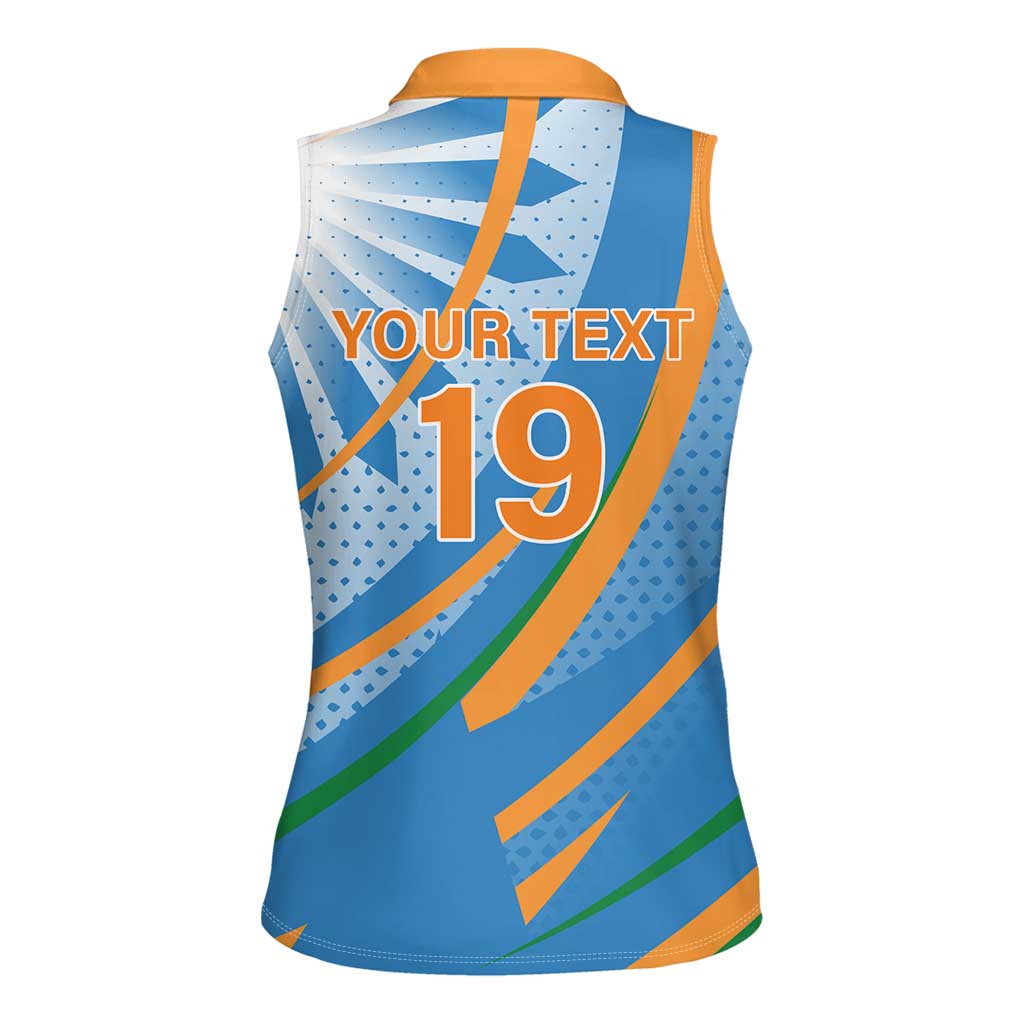 Custom India Cricket Women Sleeveless Polo Shirt Tricolor with Ashoka Chakra