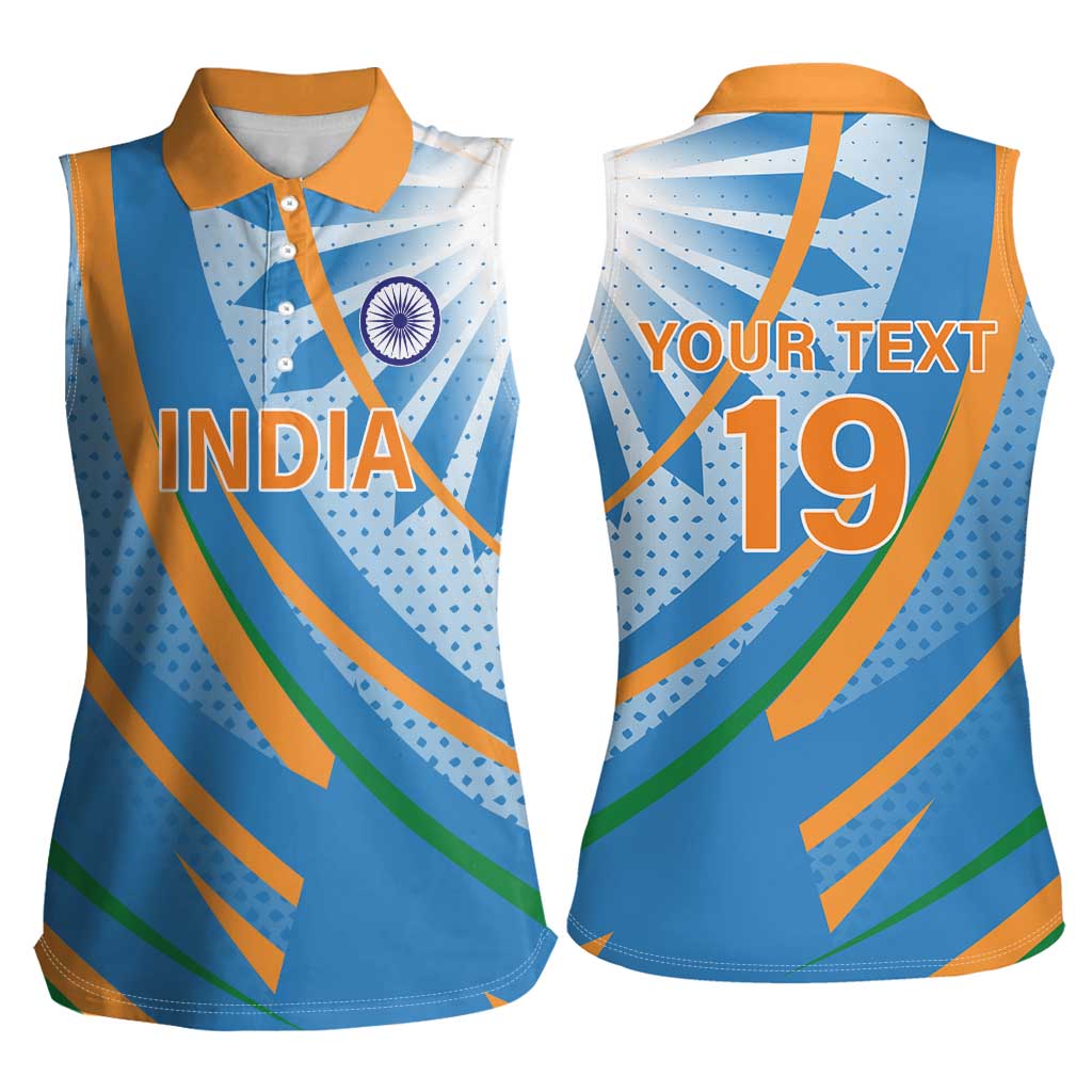 Custom India Cricket Women Sleeveless Polo Shirt Tricolor with Ashoka Chakra