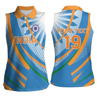 Custom India Cricket Women Sleeveless Polo Shirt Tricolor with Ashoka Chakra