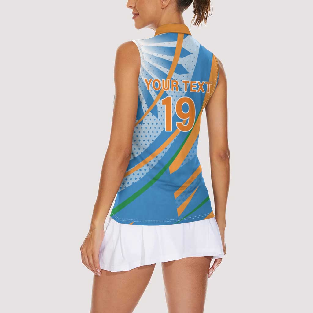 Custom India Cricket Women Sleeveless Polo Shirt Tricolor with Ashoka Chakra