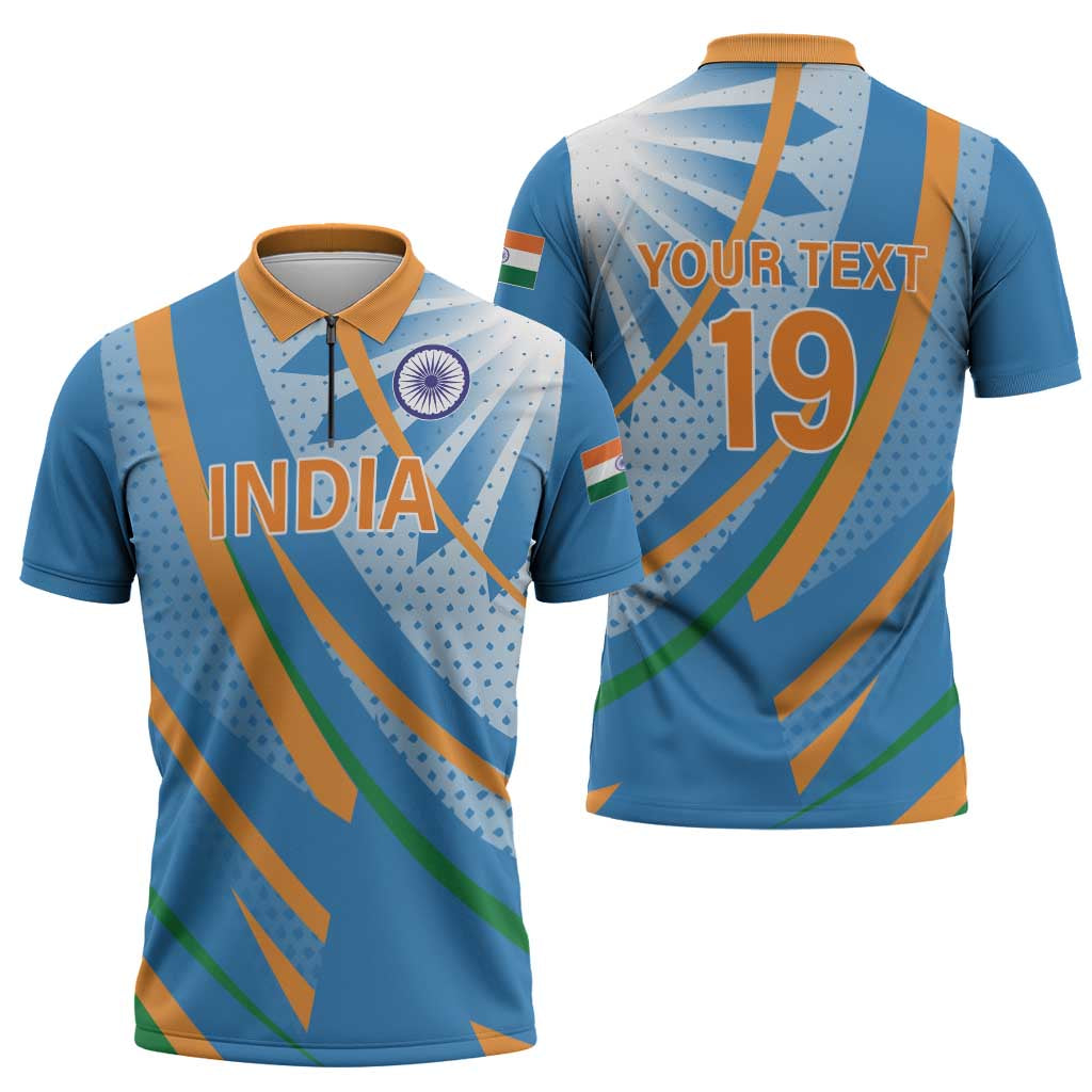 Custom India Cricket Zipper Polo Shirt Tricolor with Ashoka Chakra