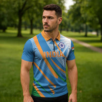 Custom India Cricket Zipper Polo Shirt Tricolor with Ashoka Chakra