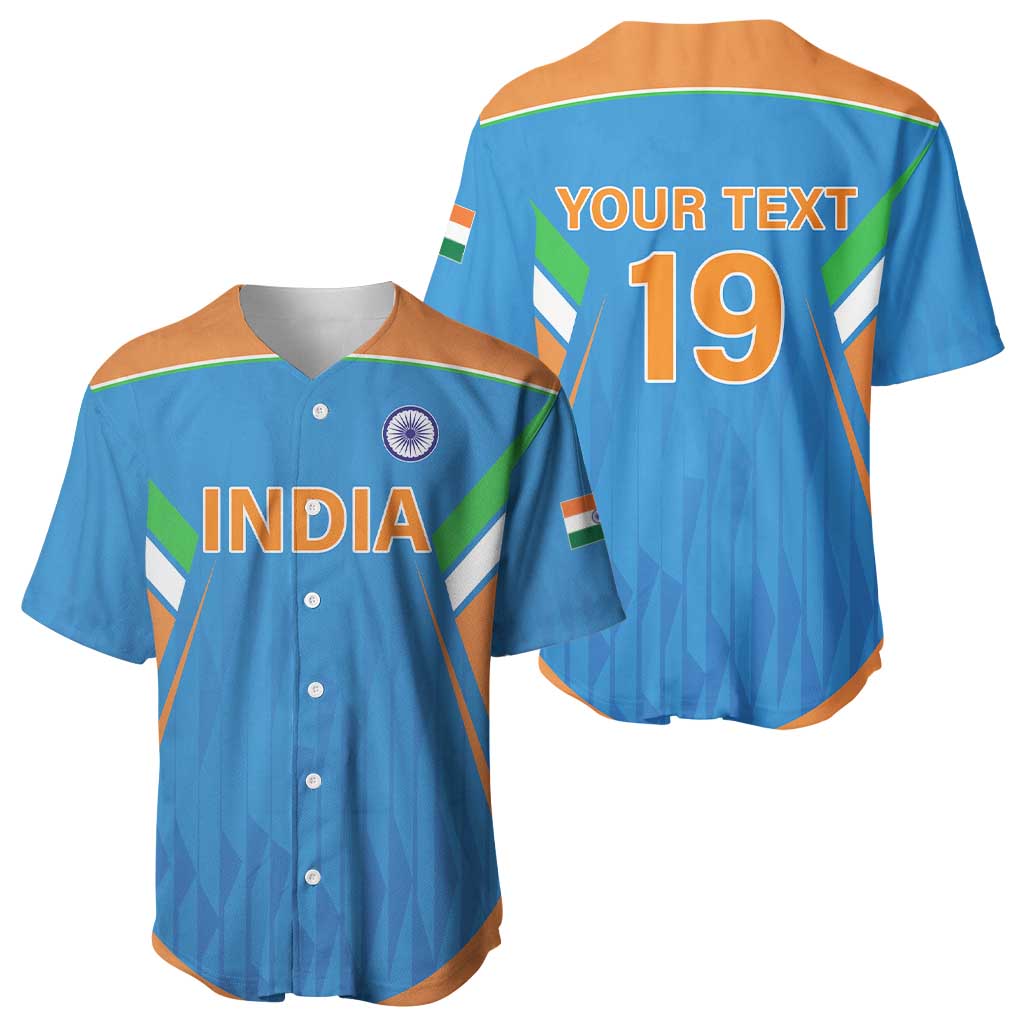 Custom India Cricket Baseball Jersey Let’s Go Champions Men in Blue