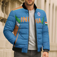 Custom India Cricket Bomber Puffer Jacket Let’s Go Champions Men in Blue