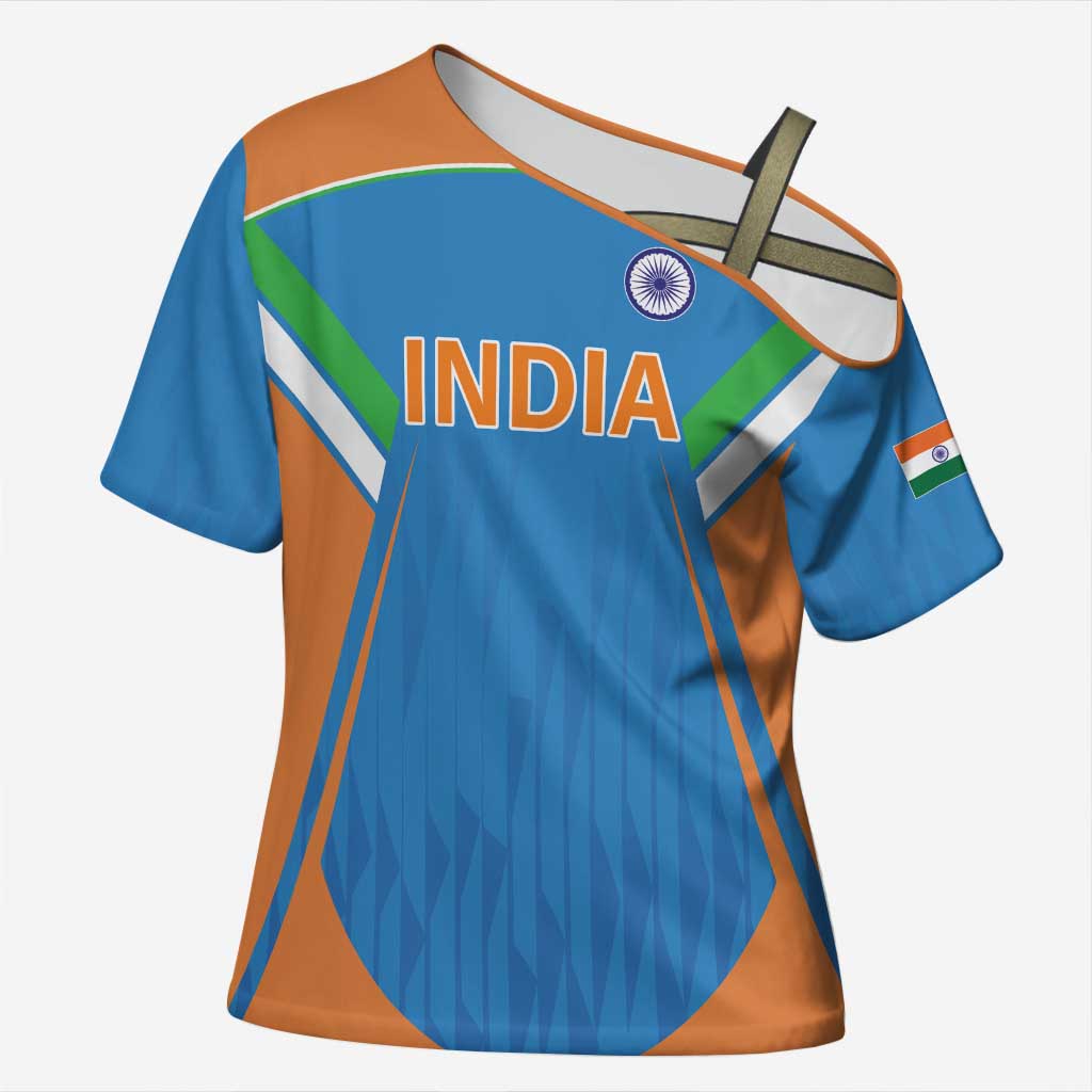 Custom India Cricket Cross Shoulder Shirt Let’s Go Champions Men in Blue