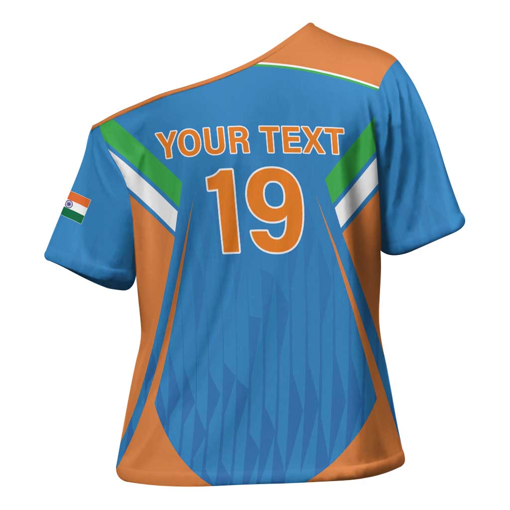 Custom India Cricket Cross Shoulder Shirt Let’s Go Champions Men in Blue