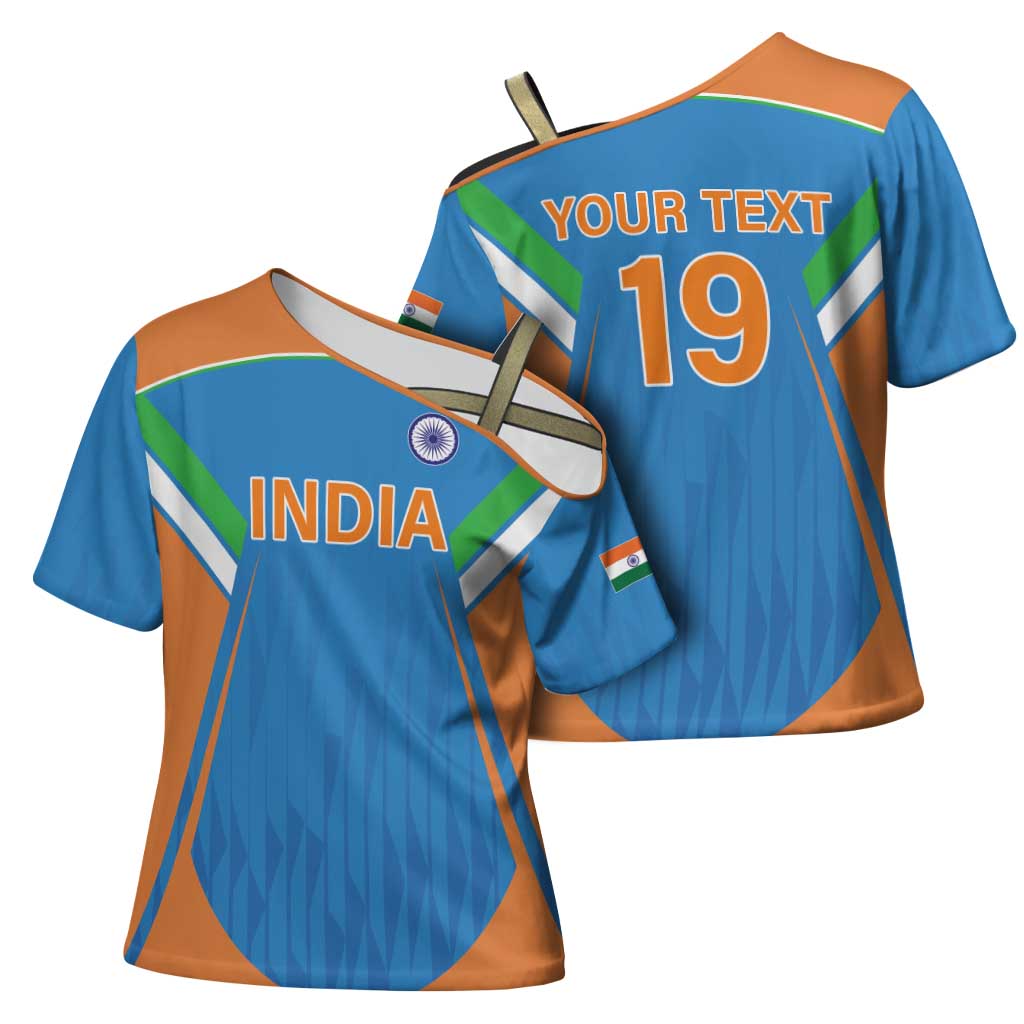 Custom India Cricket Cross Shoulder Shirt Let’s Go Champions Men in Blue