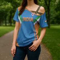 Custom India Cricket Cross Shoulder Shirt Let’s Go Champions Men in Blue