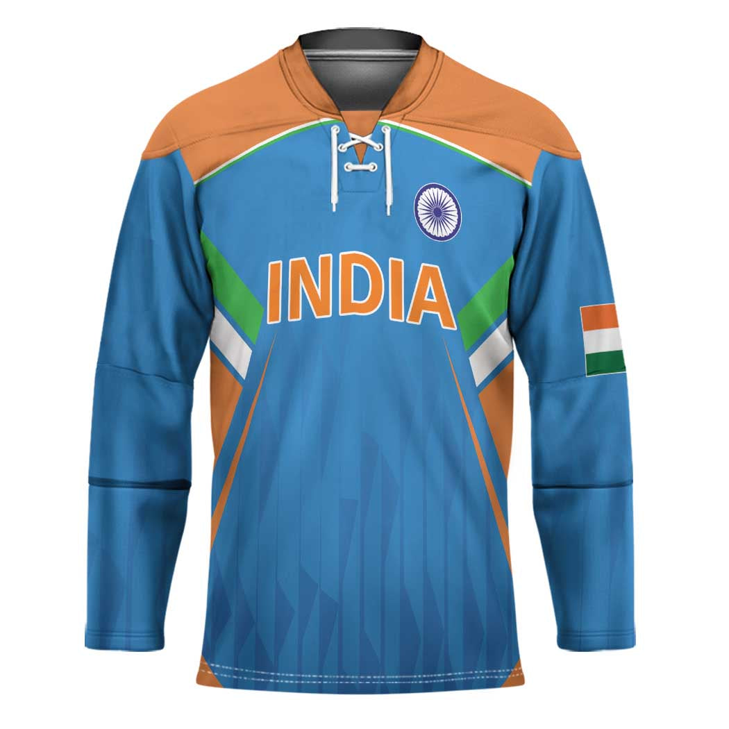 Custom India Cricket Hockey Jersey Let’s Go Champions Men in Blue