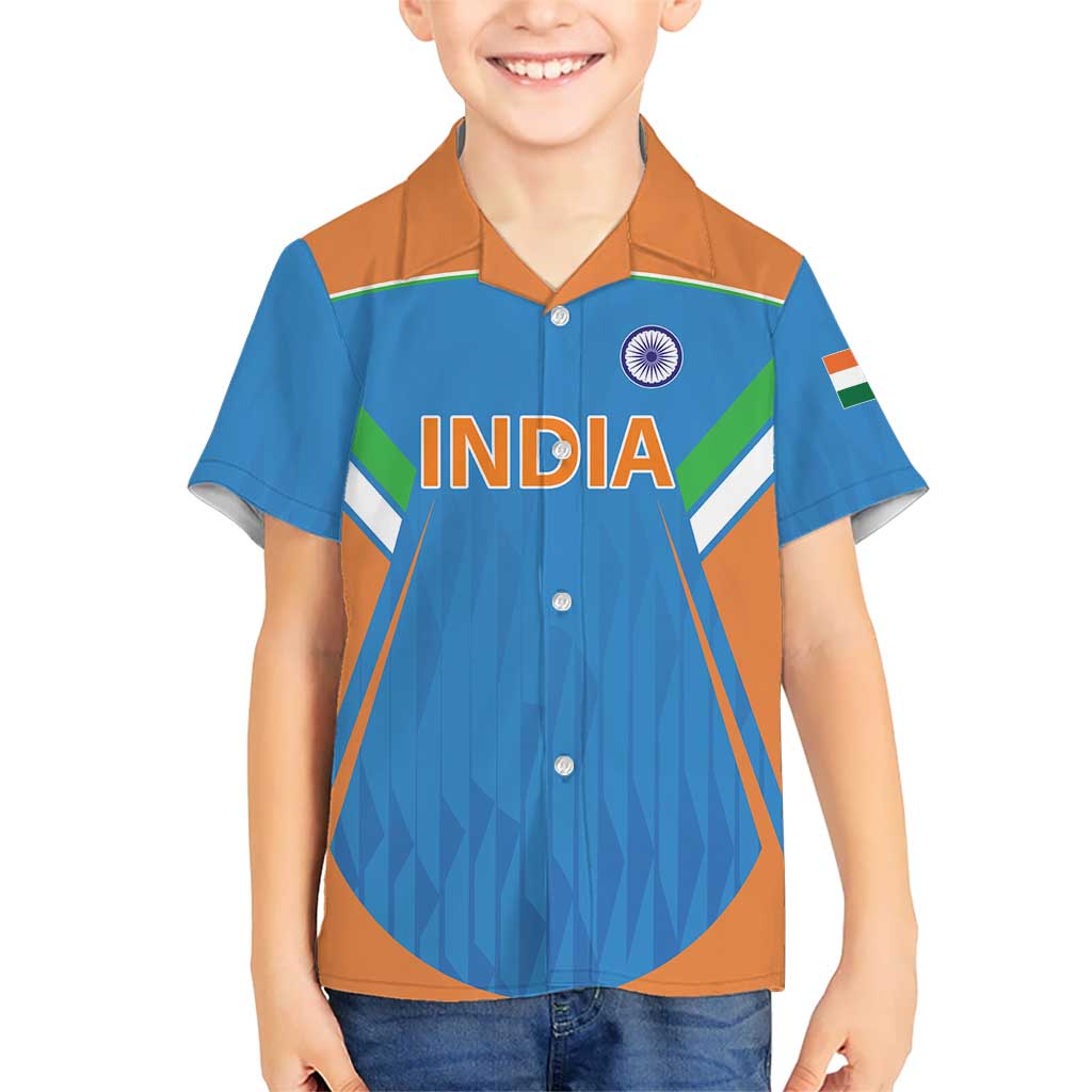 Custom India Cricket Kid Hawaiian Shirt Let’s Go Champions Men in Blue