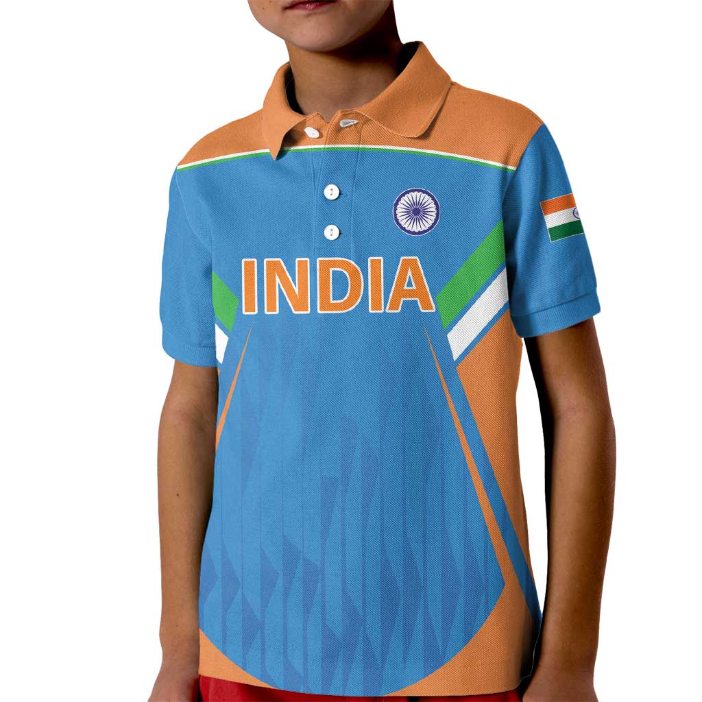 Custom India Cricket Kid Polo Shirt Let’s Go Champions Men in Blue