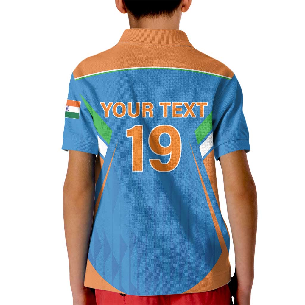 Custom India Cricket Kid Polo Shirt Let’s Go Champions Men in Blue