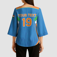 Custom India Cricket Kimono Sleeve Blouse Let’s Go Champions Men in Blue