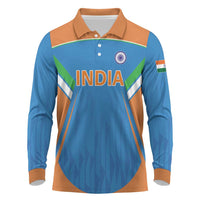 Custom India Cricket Long Sleeve Polo Shirt Let’s Go Champions Men in Blue