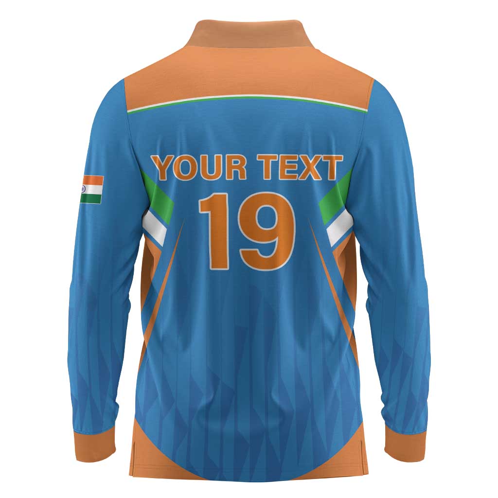 Custom India Cricket Long Sleeve Polo Shirt Let’s Go Champions Men in Blue