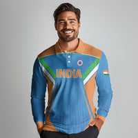 Custom India Cricket Long Sleeve Polo Shirt Let’s Go Champions Men in Blue