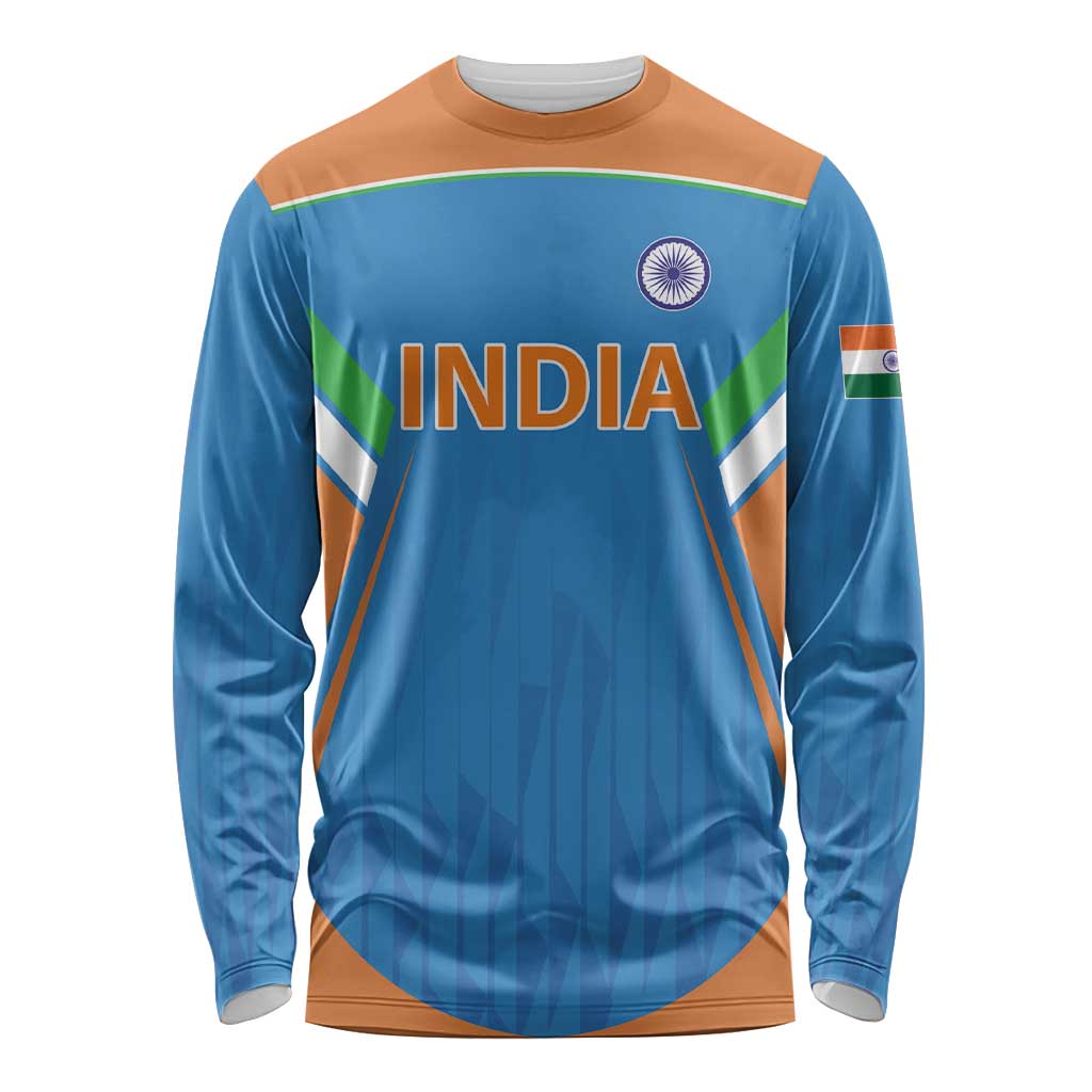 Custom India Cricket Long Sleeve Shirt Let’s Go Champions Men in Blue