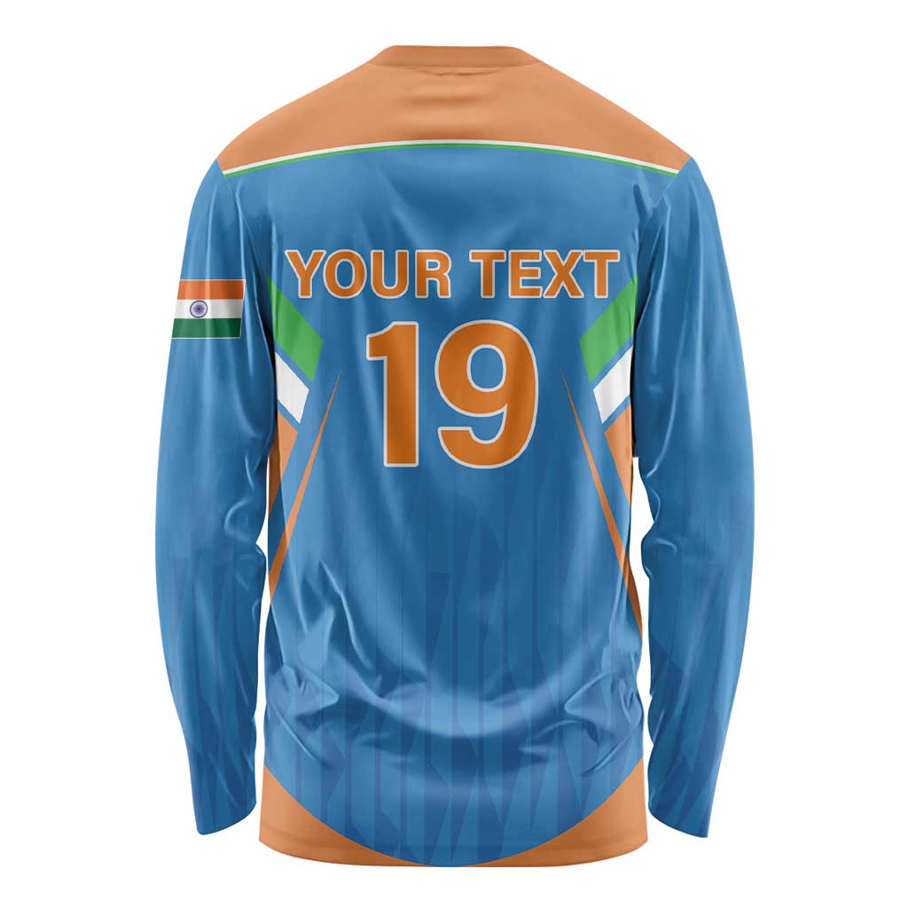 Custom India Cricket Long Sleeve Shirt Let’s Go Champions Men in Blue