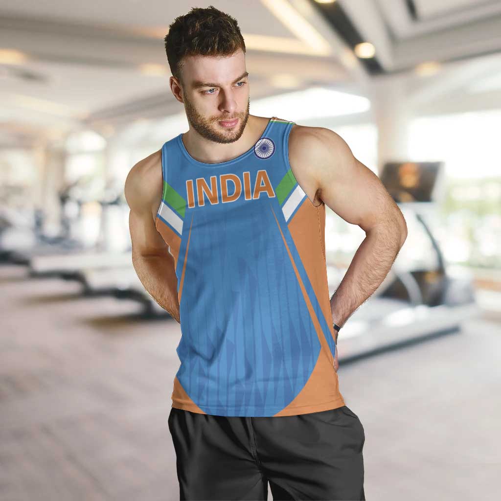 Custom India Cricket Men Tank Top Let’s Go Champions Men in Blue