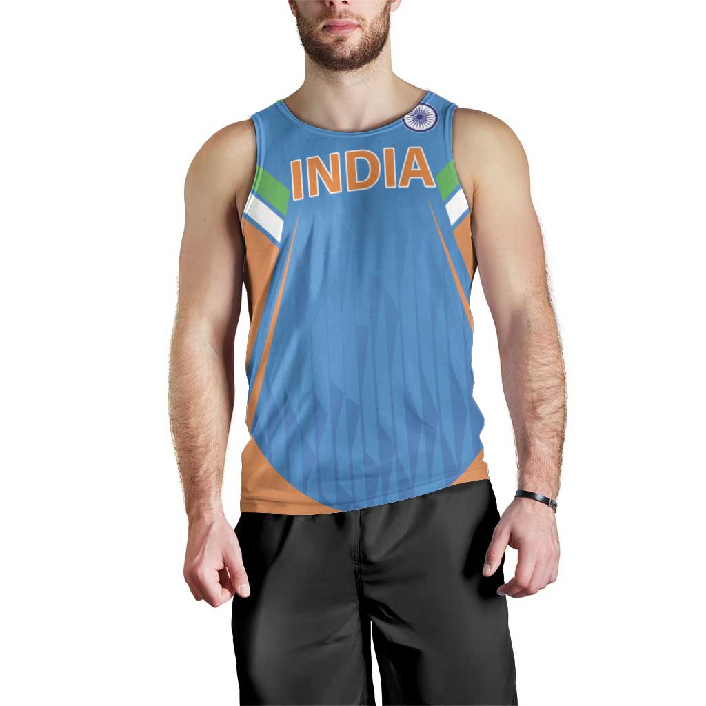Custom India Cricket Men Tank Top Let’s Go Champions Men in Blue