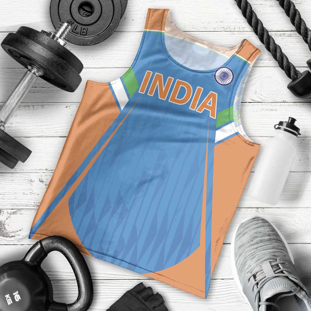 Custom India Cricket Men Tank Top Let’s Go Champions Men in Blue
