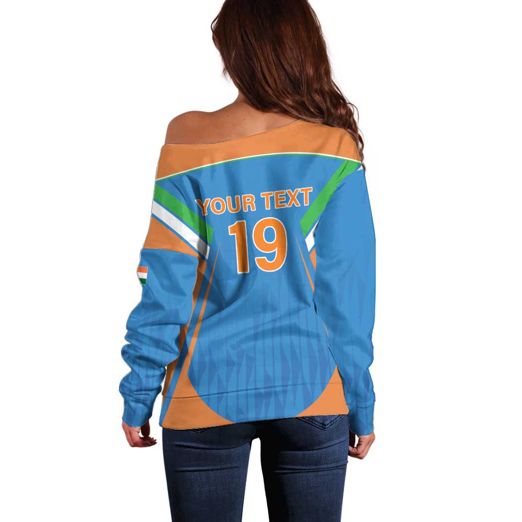 Custom India Cricket Off Shoulder Sweater Let’s Go Champions Men in Blue