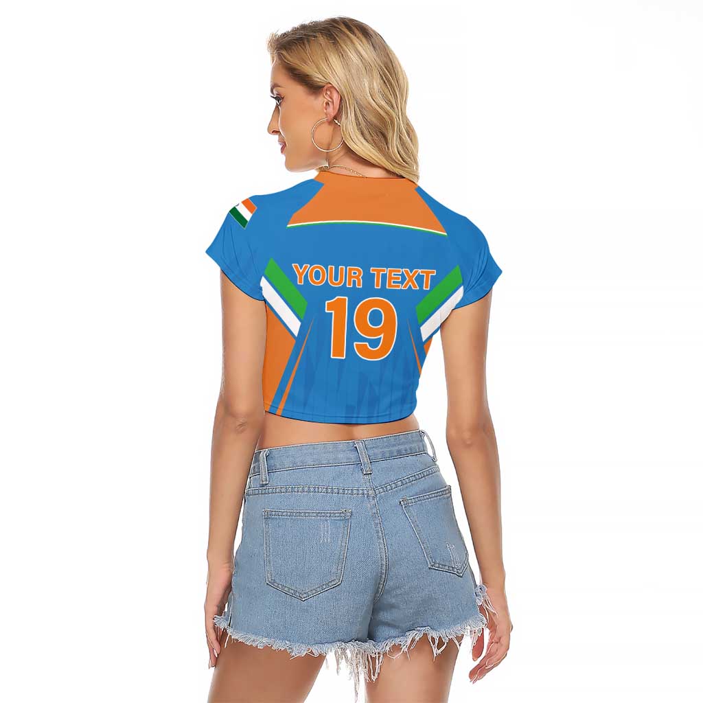 Custom India Cricket Raglan Cropped T Shirt Let’s Go Champions Men in Blue